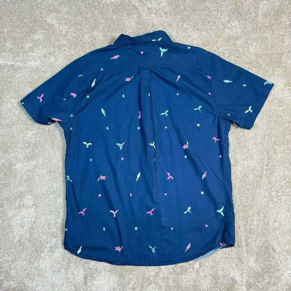 Levis Short‎ Sleeve Button up Shirt Mens 2XL Bird Printed Blue Preppy Casual - Picture 6 of 7